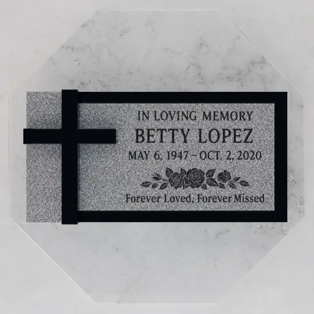 Luxury Cross Flat Granite Headstone — luxury granite memorial headstone