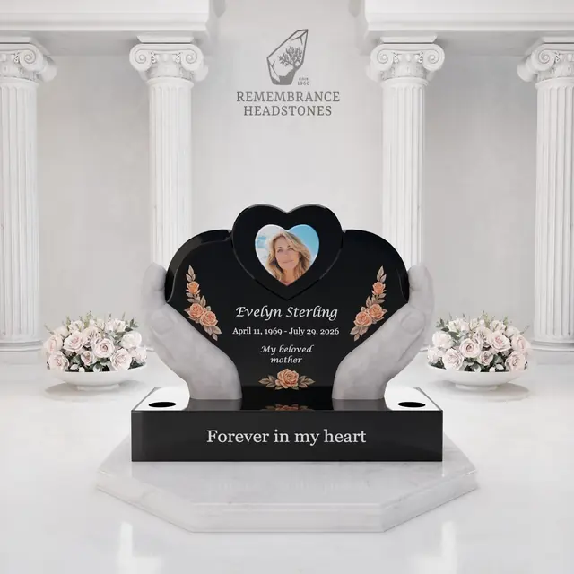 Luxury Heart in Caring Hands Memorial — luxury granite memorial headstone