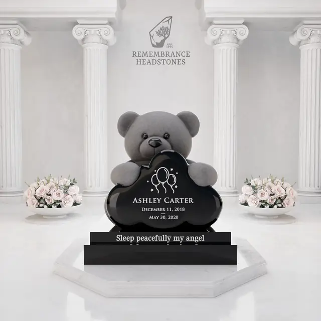 Luxury Teddy Bear Cloud Child Memorial — luxury granite memorial headstone