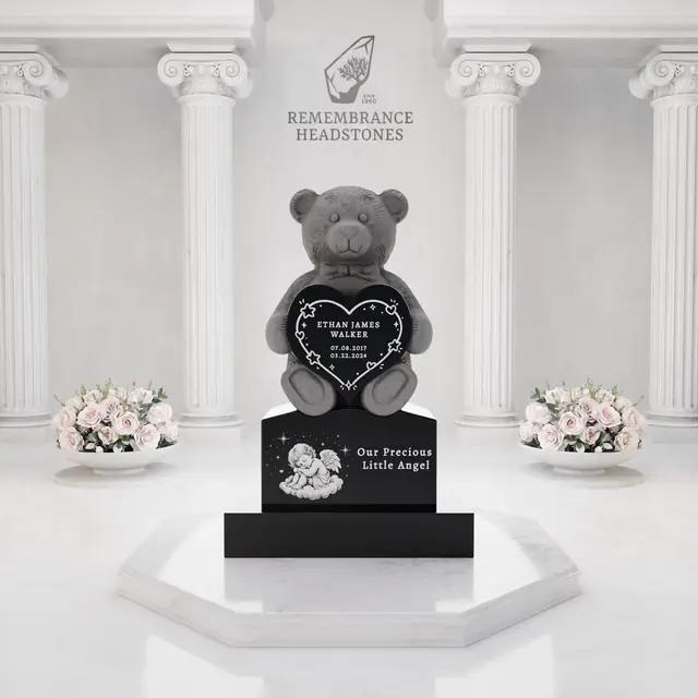 Luxury Teddy Bear Heart Child Memorial — luxury granite memorial headstone