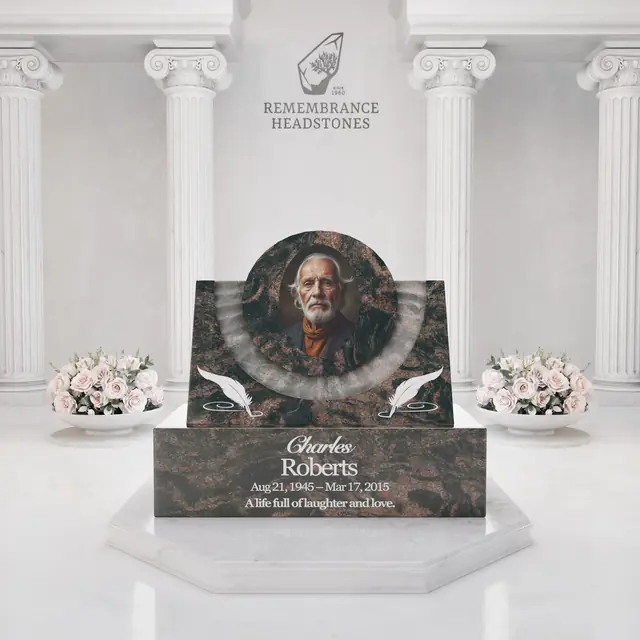 Luxury Portrait Slant Granite Headstone — luxury granite memorial headstone