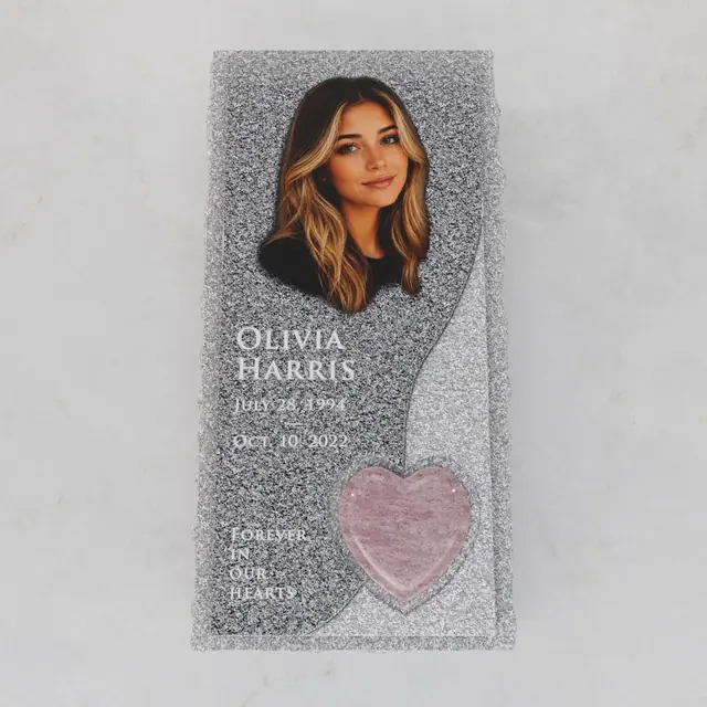 Luxury Modern Granite Ledger Memorial with Portrait & Heart Inlay — luxury granite memorial headstone