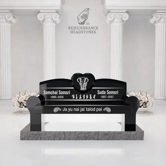 Luxury Companion Memorial Bench with Heart Accent — luxury granite memorial headstone