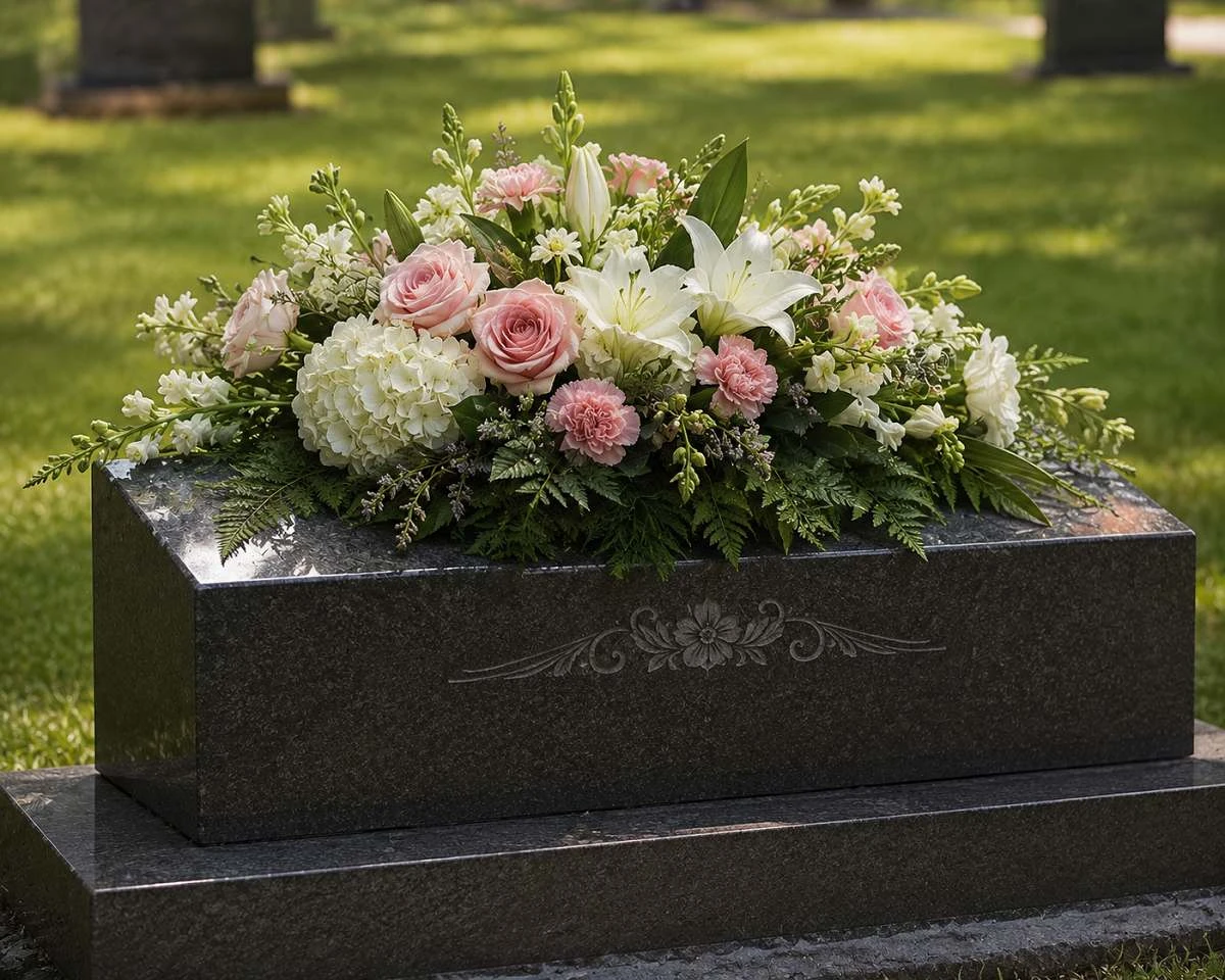 Headstone Flower Saddle Arrangements and the Craft of Crowning a Monument