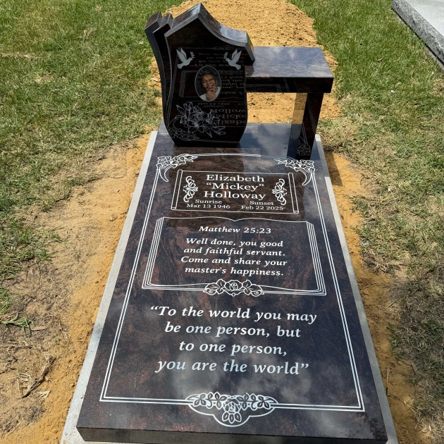 Luxury Indian Aurora Full Ledger Memorial with Bench & Etched Portrait