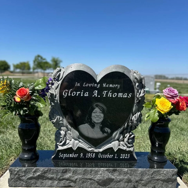 Luxury Floral Heart Shape Granite Headstone