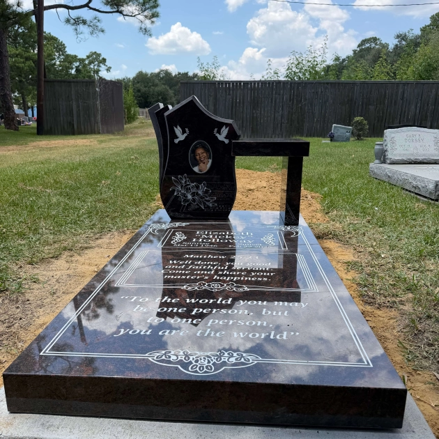 Luxury Indian Aurora Full Ledger Memorial with Bench & Etched Portrait