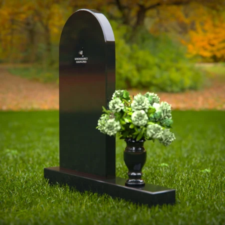 1276 - Traditional Arched Granite Headstone with Elegant Flower Vase - 51