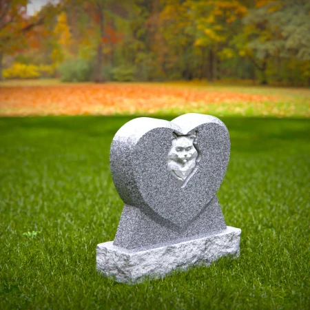 1463 - Heart-Shaped Gray Granite Cat Memorial Headstone - 3