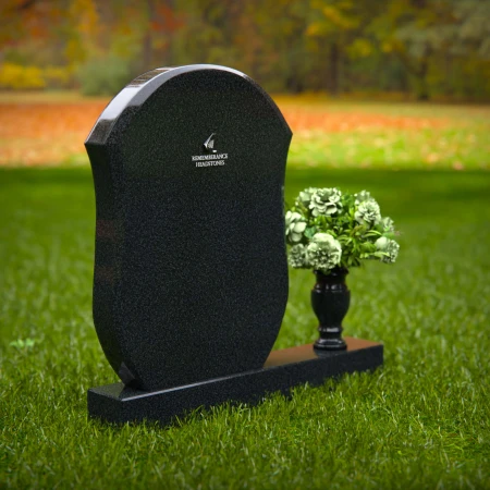 1314 - Unique Granite Headstone with Rounded Shield Design and Flower Vase - 54