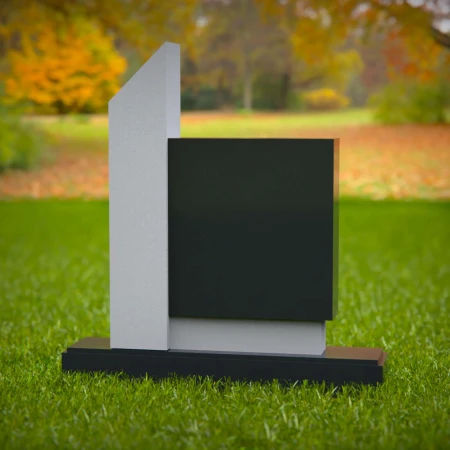 1586 - Modern Black & White Granite Monument – Contemporary Headstone Design