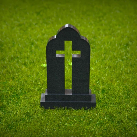 1575 - Black Granite Memorial Headstone with Cutout Cross Design - 7