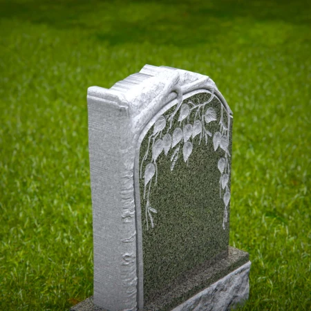 1472 - Nature-Inspired Granite Headstone with Engraved Vine and Leaves - 3