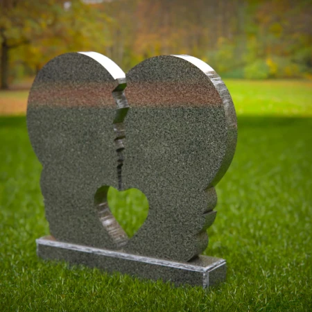 1479 - Broken Heart Companion Headstone in Polished Granite - 2