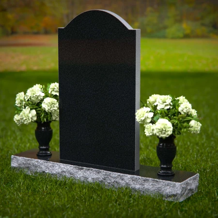 1290 - Upright Granite Headstone with Dual Vases and Arched Top - 23