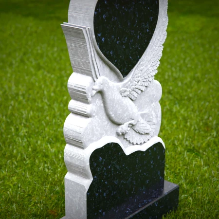 1525 - Heart-Shaped Granite Headstone with Carved Dove - 2