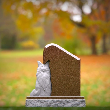 1464 - Elegant Slanted Brown Granite Cat Memorial Headstone - 5