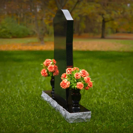 1293 - Elegant Granite Headstone with Unique Contours and Dual Flower Vases - 54