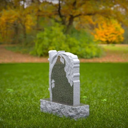 1556 - Tree-Inspired Granite Headstone with Carved Leaves - 3