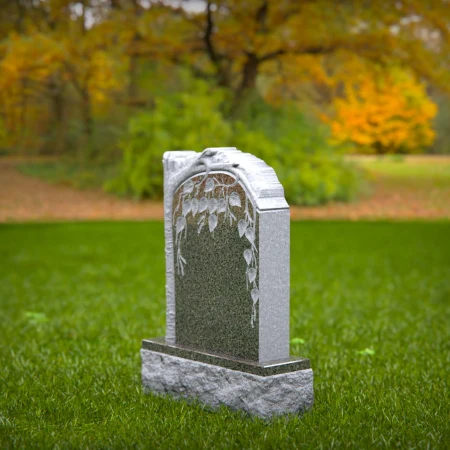 1472 - Nature-Inspired Granite Headstone with Engraved Vine and Leaves - 8