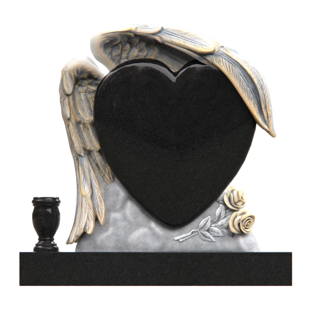 Luxury Special-Shape Granite Headstone — Angel Wings with Heart
