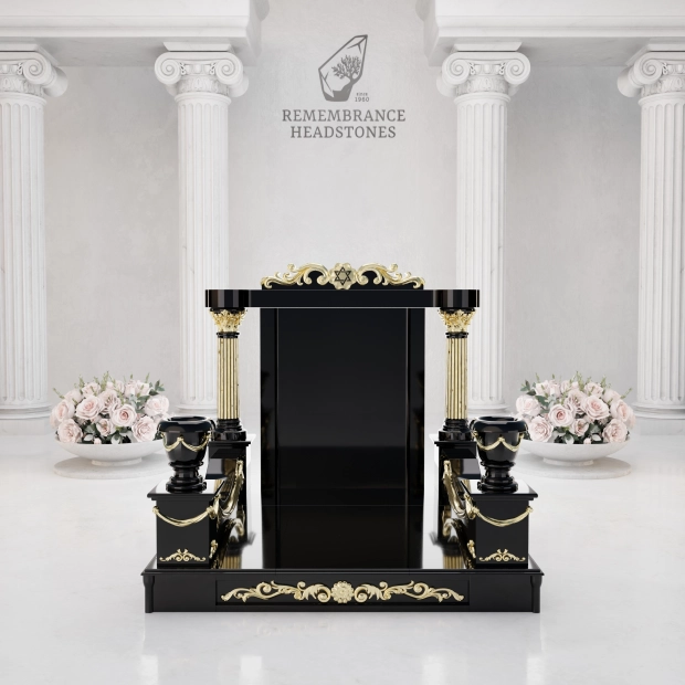 Luxurious Jewish Monument With Golden Columns and Star of David