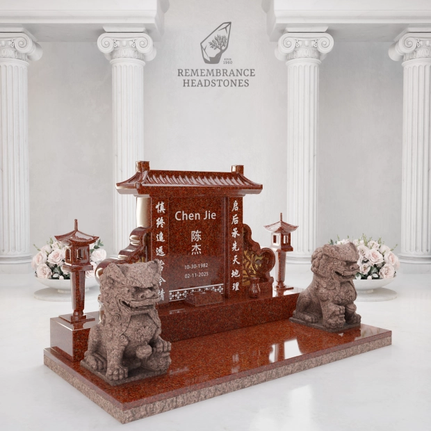 Luxury Chinese Guardian Lion Granite Memorial