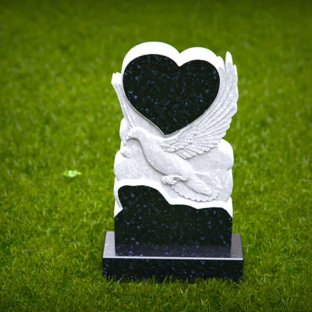 1525 - Heart-Shaped Granite Headstone with Carved Dove - 6