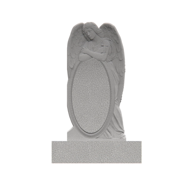 1201115 - Lápida de Granito Ovalada Abrazada por un Ángel - Memoria Eterna