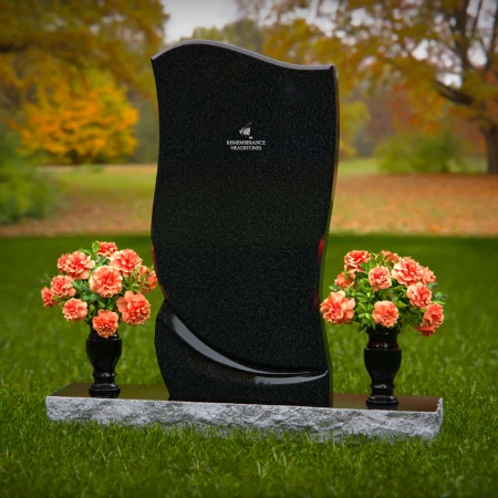 1301 - Modern and Elegant Granite Headstone with Flower Vases - Custom Memorial Design - 51