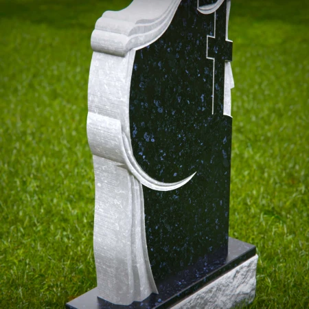 1510 - Granite Memorial Headstone with Dual Cross and Draped Design - 7