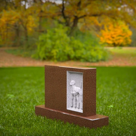 1461 - Brown Granite Dog Memorial Headstone with Engraved Relief - 1