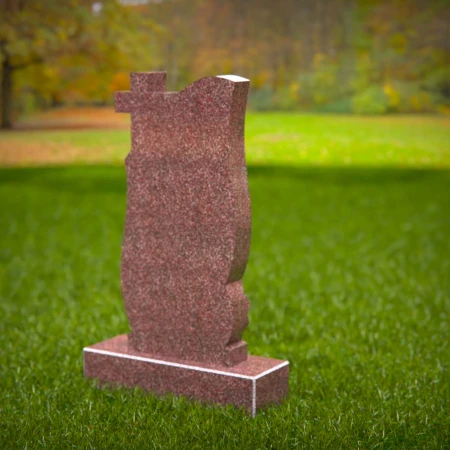 1482 - Elegant Brown Granite Headstone with Sculpted Cross - 8