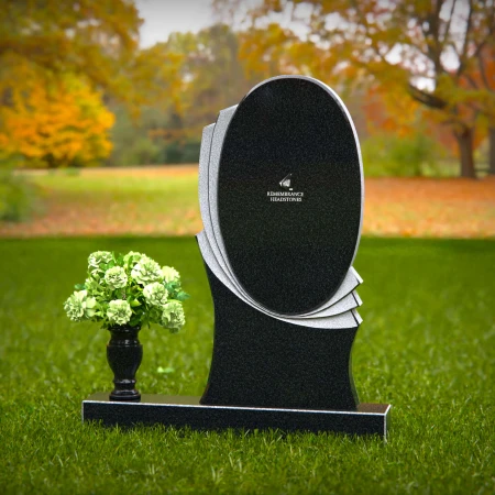 1360 - Elegant Oval Granite Headstone with Layered Accents