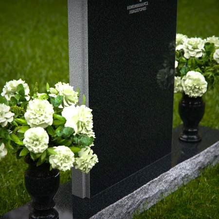 1290 - Upright Granite Headstone with Dual Vases and Arched Top - 19