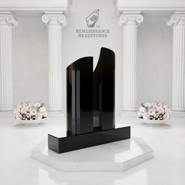 Luxury Companion Granite Headstone — Twin Steles with Menorah & Star of David