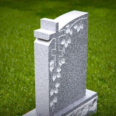 1499 - Granite Memorial Headstone with Cross and Vine Engraving - 4