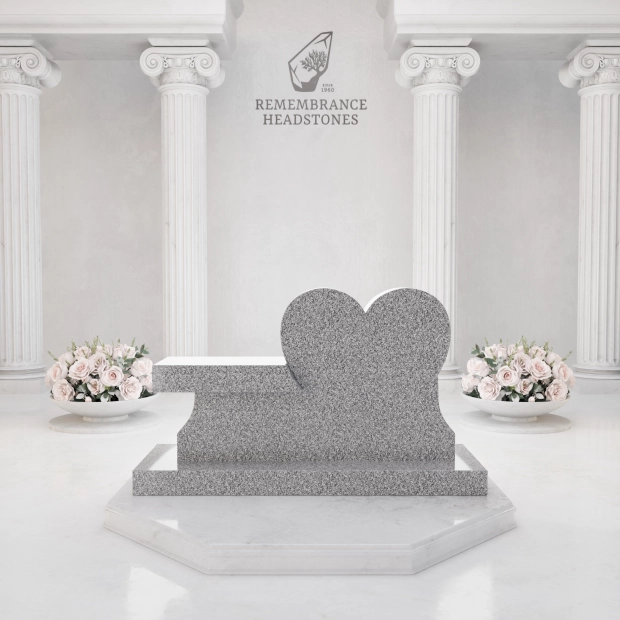 Luxury Heart Companion Granite Bench Memorial with Floral Wreath
