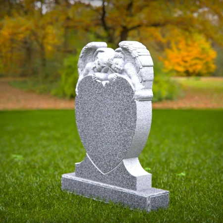 1451 - Twin Angel Heart Memorial Headstone - 4