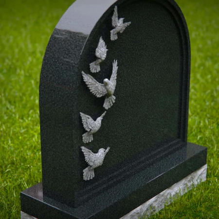 1564 - Black Granite Headstone with Engraved Doves in Flight - 6