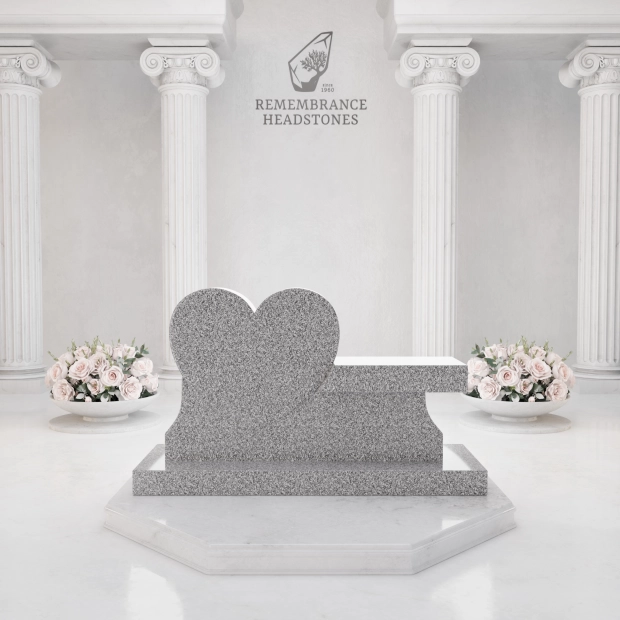 Luxury Heart Companion Granite Bench Memorial with Floral Wreath