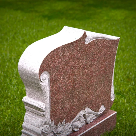 1514 - Granite Headstone with Hand-Carved Rose and Scroll Design - 3