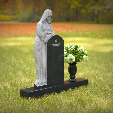 1243 - Praying Angel Granite Headstone with Floral Vase Tribute - 56