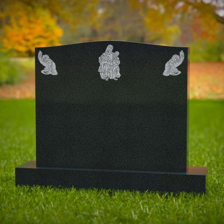 1576 - Black Granite Memorial Headstone with Religious Engravings