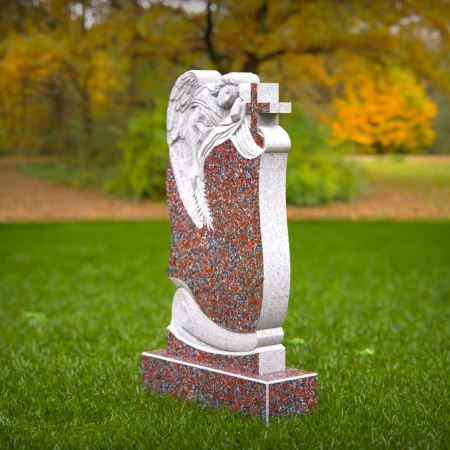 1527 - Granite Angel Headstone with Cross Accent - 8