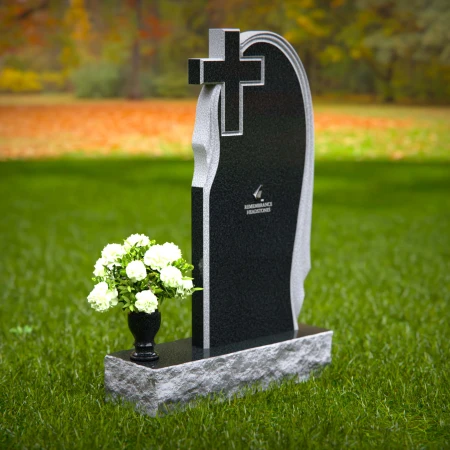 1371 - Graceful Asymmetrical Granite Headstone with Cross – A Symbol of Faith and Remembrance - 53