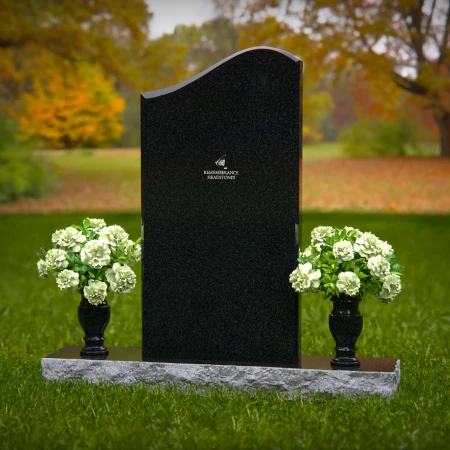 1323 - Modern Granite Headstone with Dual Flower Vases - 53