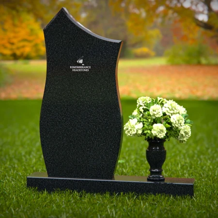 1300 - Modern Granite Headstone with Unique Contoured Design and Flower Vase - 15