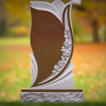 1519 - Elegant Granite Headstone with Floral Carving and Modern Design - 8