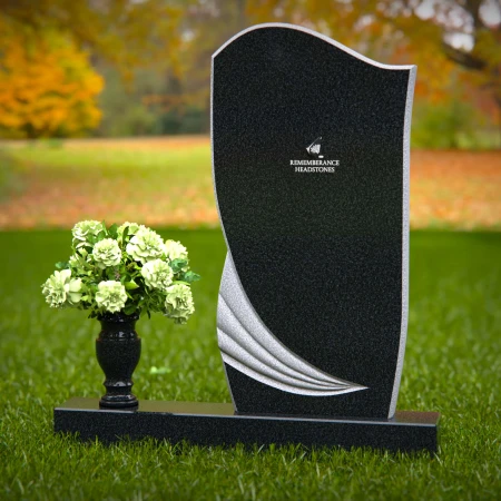 1292 - Artistic Granite Headstone with Unique Curved Design and Flower Vase - 55